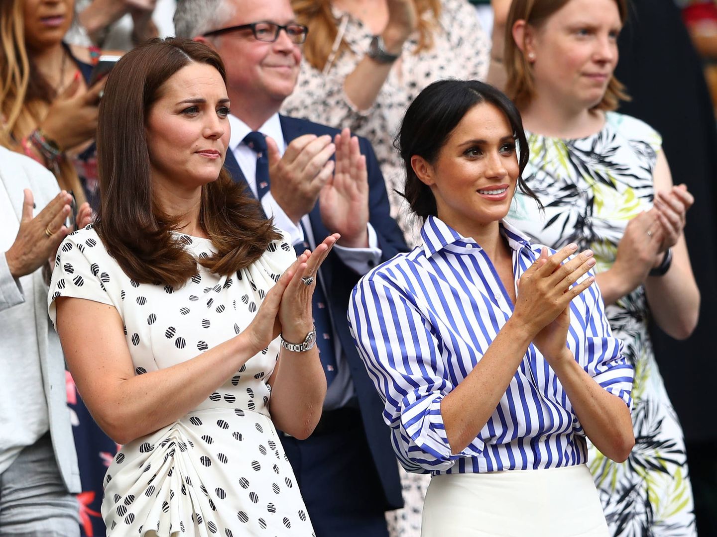 Kate Middleton y Meghan Markle, en Wimbledon. (Getty)