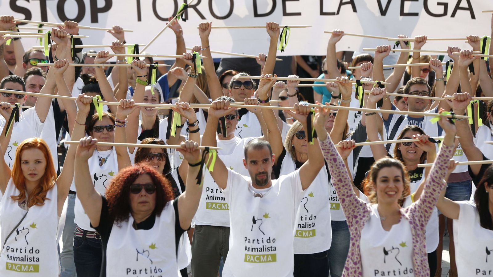 Foto: Manifestación contra el Toro de la Vega convocada por el Partido Animalista Contra el Maltrato Animal (PACMA). (EFE)