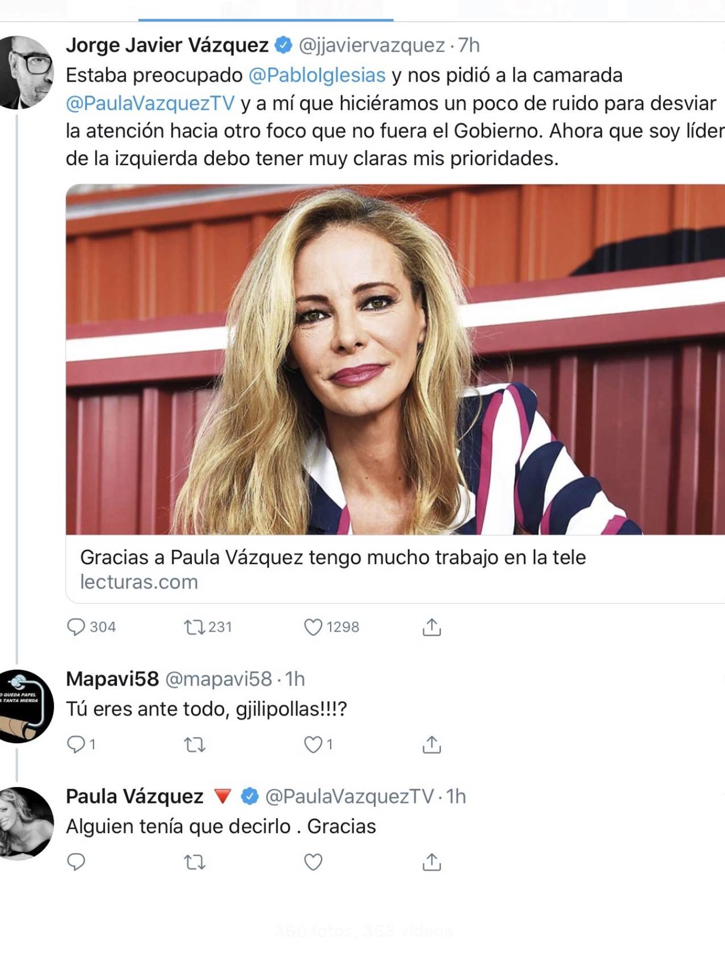 Respuesta de Paula Vázquez en Twitter