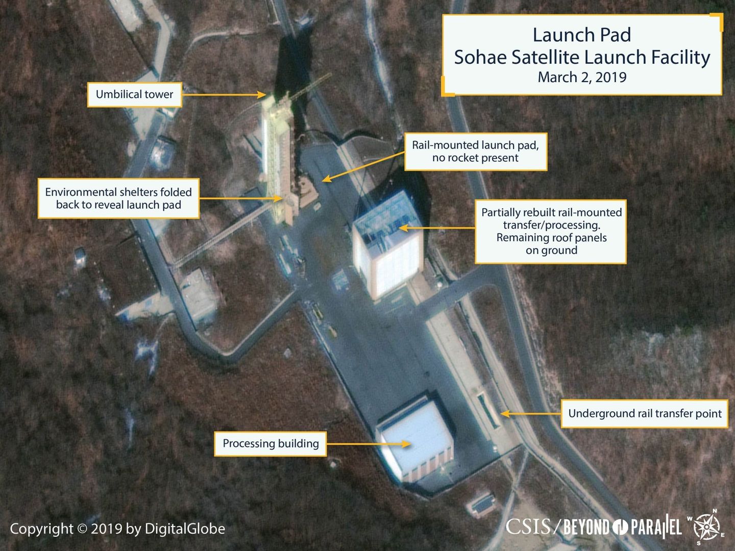 Imagen aérea que muestra la estación satélite de Sohae, el pasado sábado en Cholsan County, Corea el Norte. (EFE)