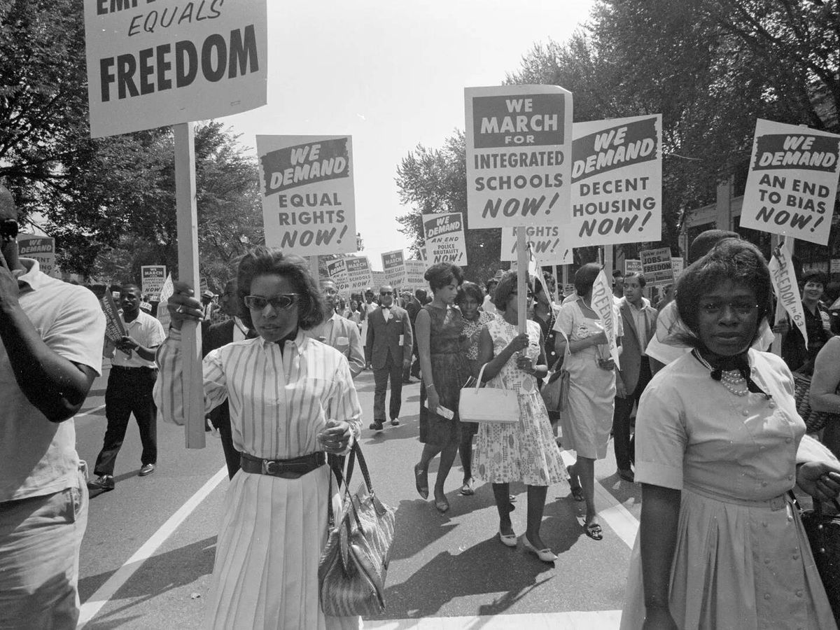 Foto: Mujeres en la marcha por los derechos civiles en Washington el 28 de agosto de 1963. (Biblioteca del Congreso vía Britannica)