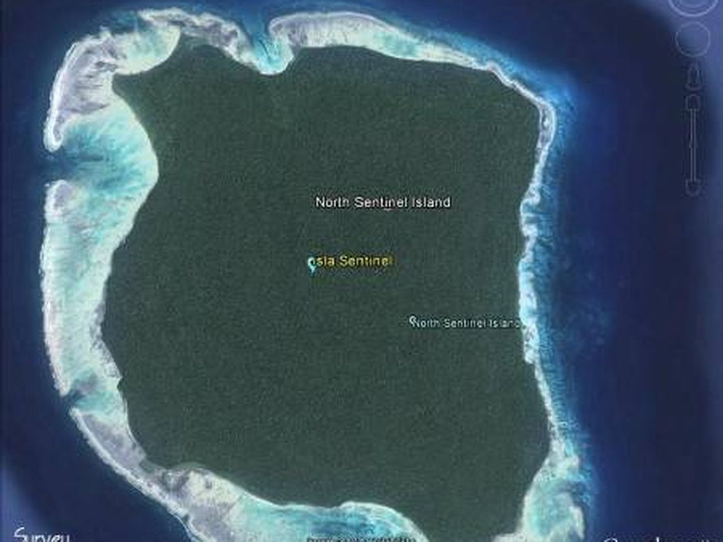 La isla Centinela Norte, vista desde Google Earth.