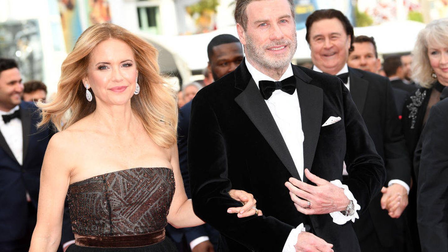 Kelly Preston y John Travolta, en la alfombra roja del Festival de Cannes de 2018. (Getty)