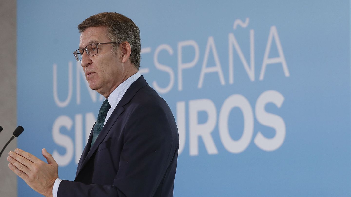 MADRID, 28 12 2023.- El presidente del Partido Popular, Alberto Núñez Feijóo hace el balance del año 2023 del PP, este jueves en Madrid. EFE  J.P.Gandul 