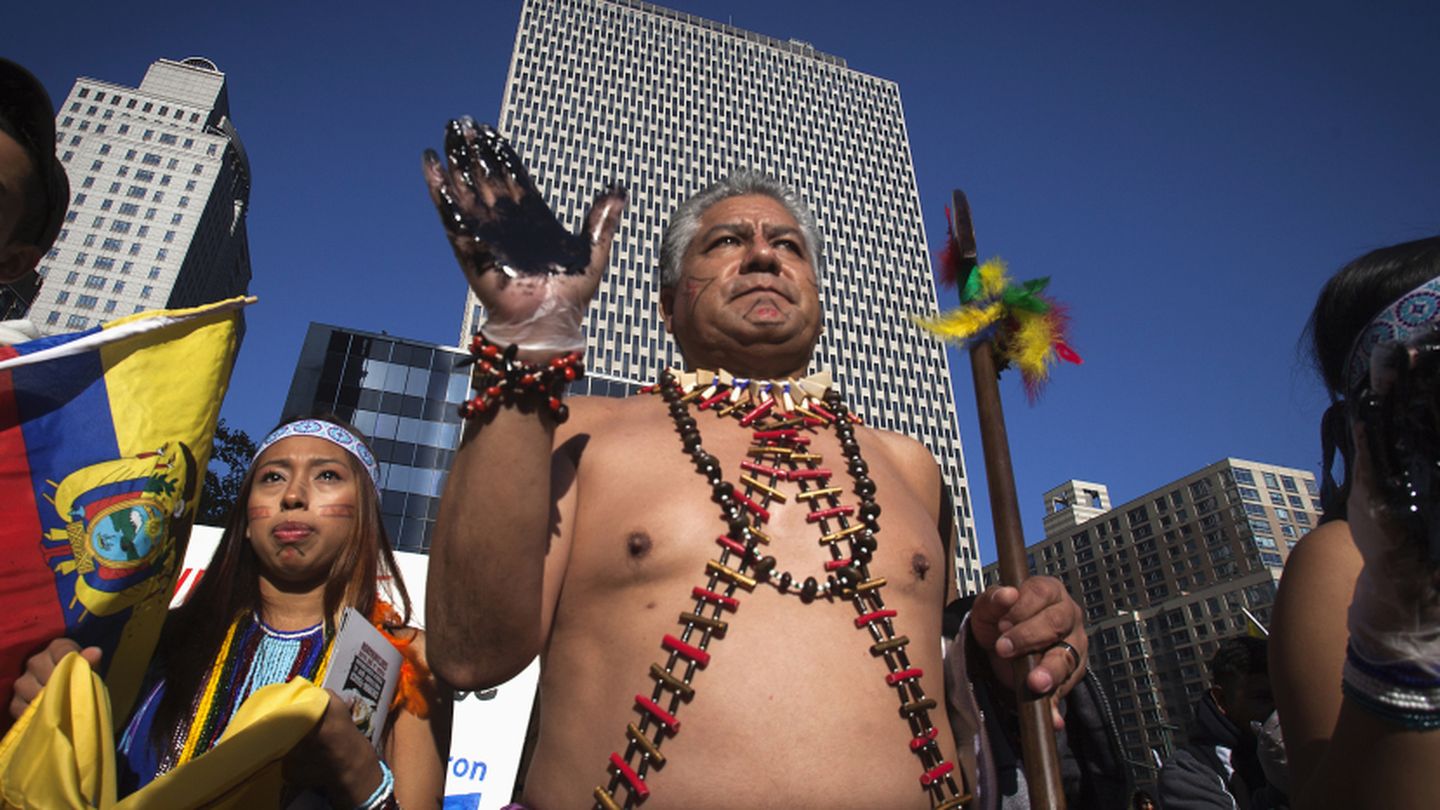 Ecuatorianos protestan contra la petrolera Chevron en Nueva York (Reuters).