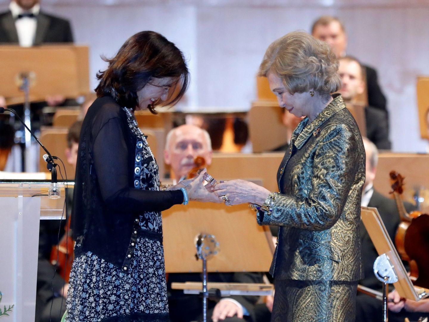 La reina Sofía, recibiendo el Premio Extraordinario 60 Aniversario de Manos Unidas. (EFE)
