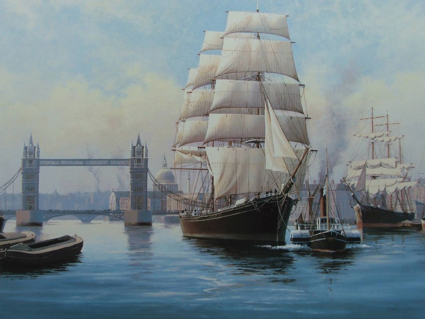 Pintura de la época sobre el comienzo del viaje, sobre aguas del Támesis en Londres. 
