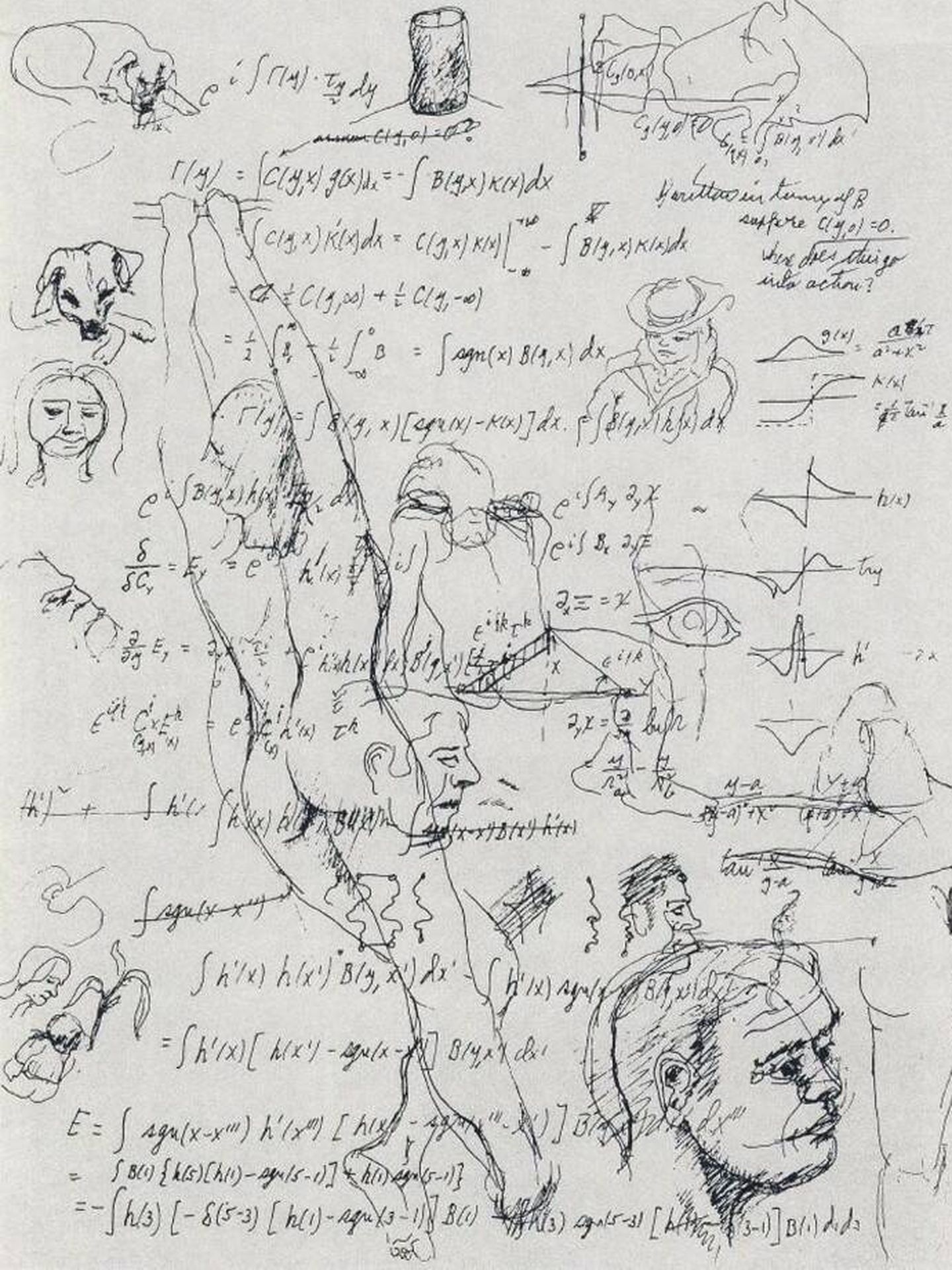 Ecuaciones escritas por Richard Feynman, decoradas con bocetos debailarinas de striptease. (Richard Feynman)