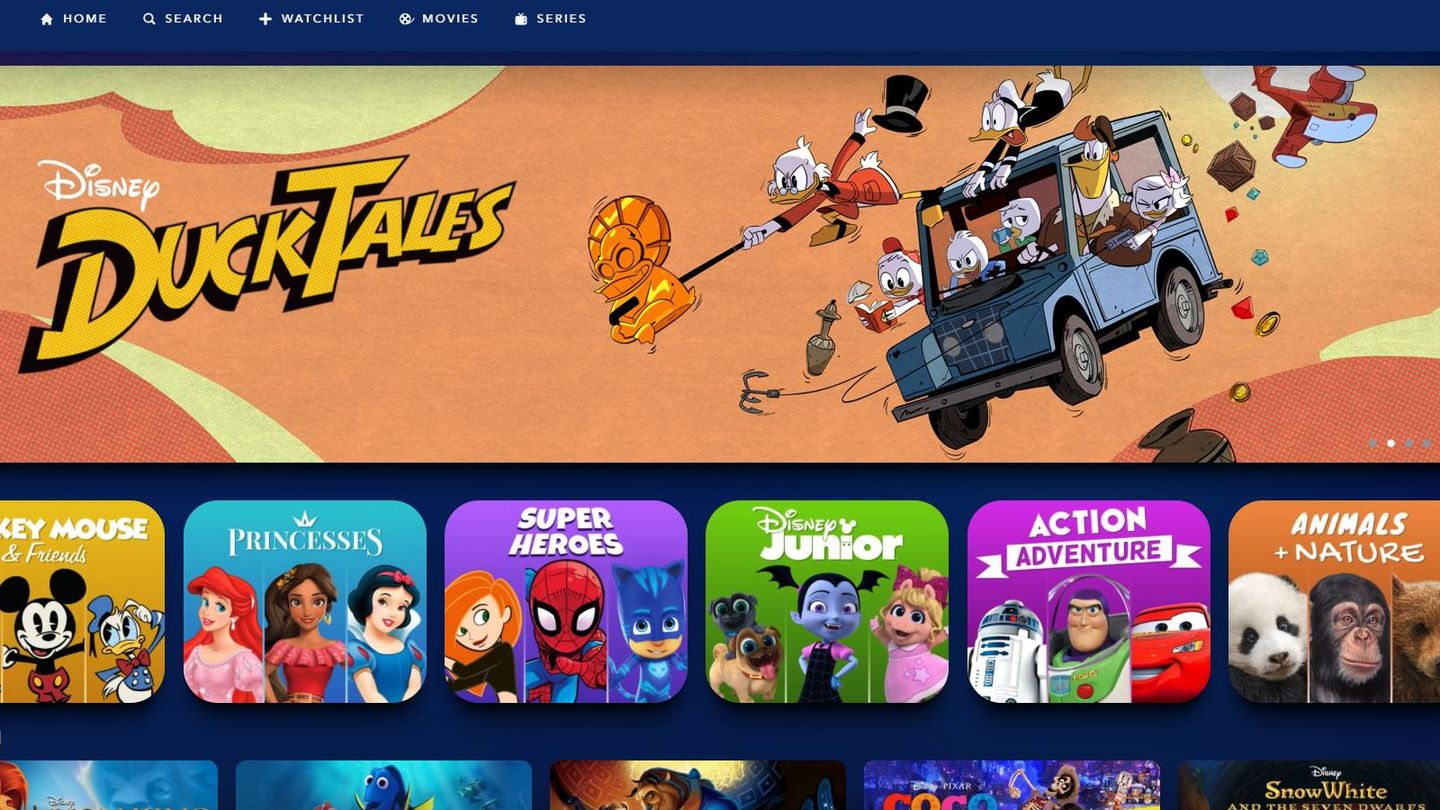 Interfaz del nuevo servicio de streaming de Disney