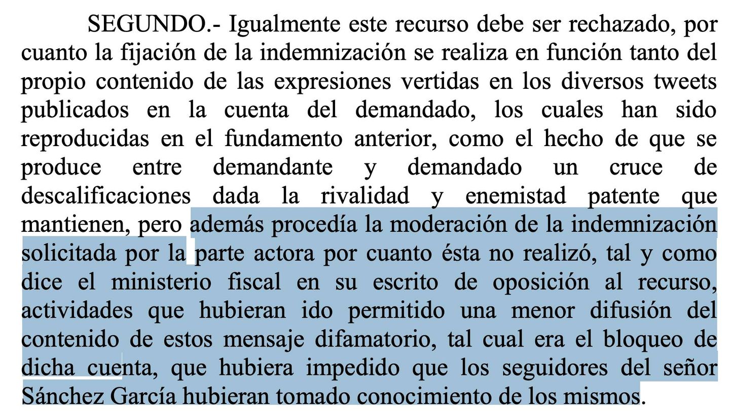 Extracto de la sentencia contra Luis Pineda por sus insultos contra Rubén Sánchez.