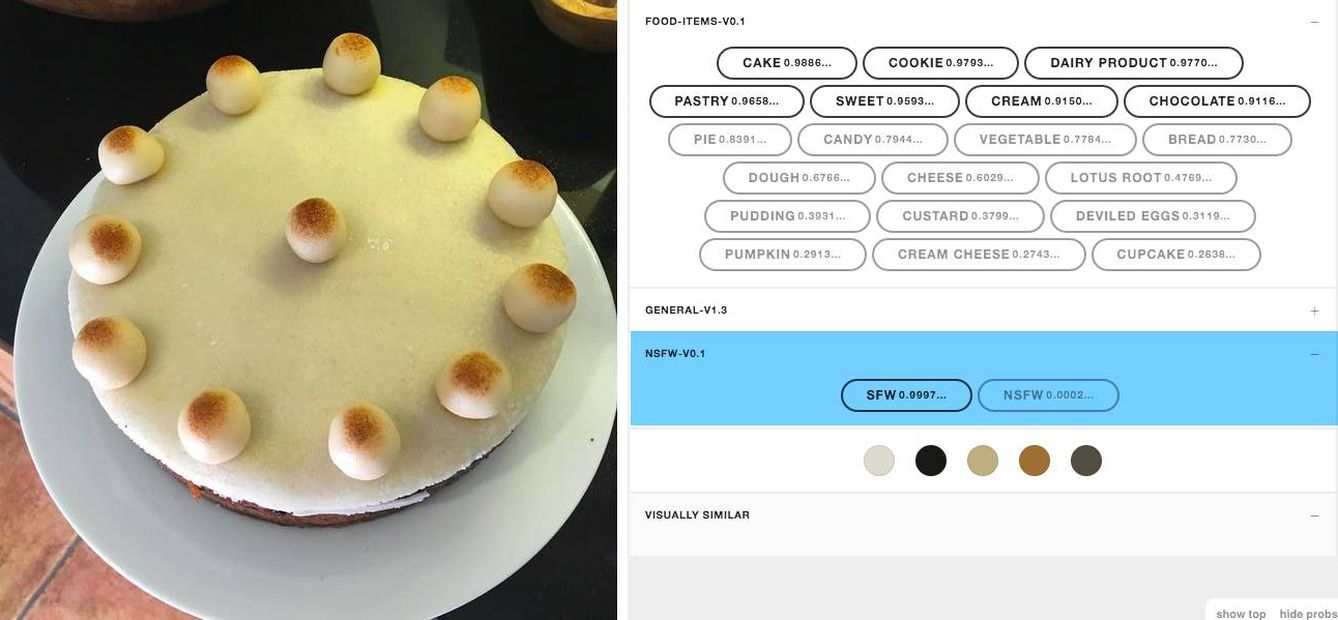 Clarifai detecta que esto es una tarta, aunque Instagram viera pezones.