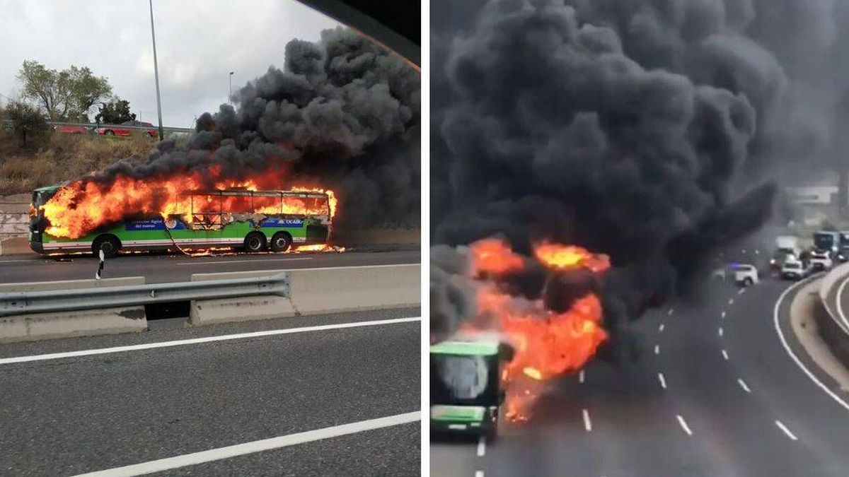 El incendio de un autobús provoca fuertes retenciones en la A6, por Torrelodones