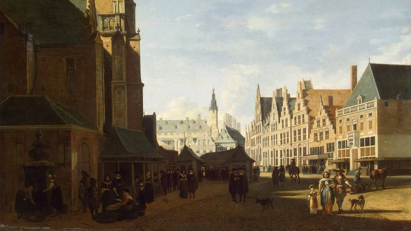 Mercado Groote en Haarlem, Ámsterdam, 1673. Cuadro de Gerrit Adriaensz Berckhey. Fuente: Wikipedia.