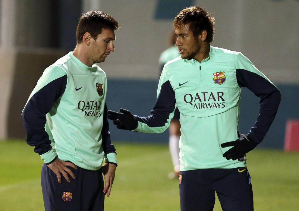 Foto: Leo Messi y Neymar, durante el entrenamiento de este jueves (Efe). 