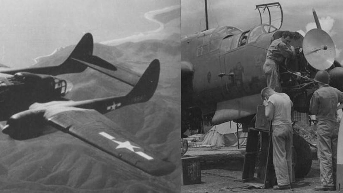 Caza nocturno Northrop P-61, primer avión militar operacional del mundo diseñado específicamente para embarcar un radar y antena SCR-720A instalada en el morro (Thomas Wildenberg)