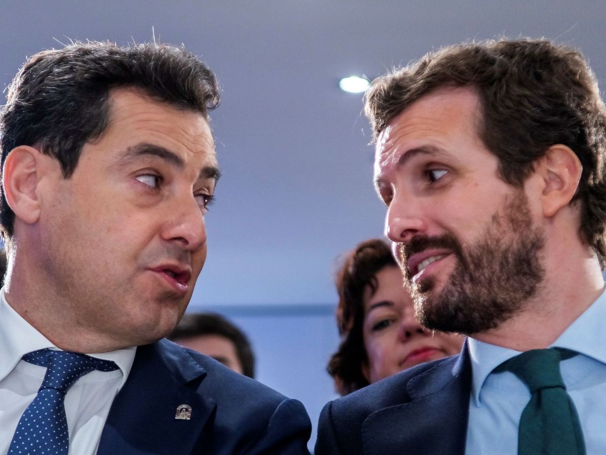 Foto: El presidente del PP, Pablo Casado (d), y el presidente del PP andaluz y de la Junta, Juanma Moreno. (EFE)