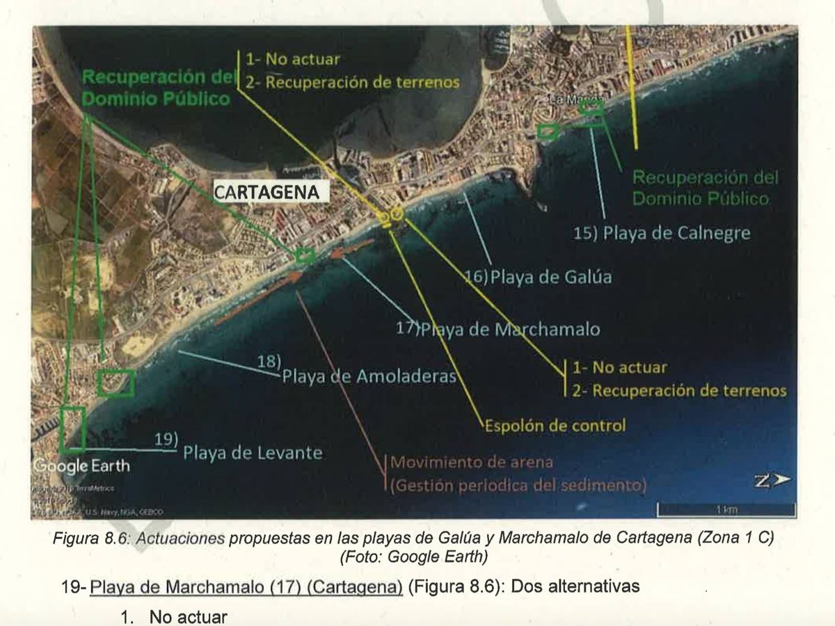 Foto: Actuaciones propuestas por CEDEX para Costas en uno de los tramos de la Manga del Mar Menor 