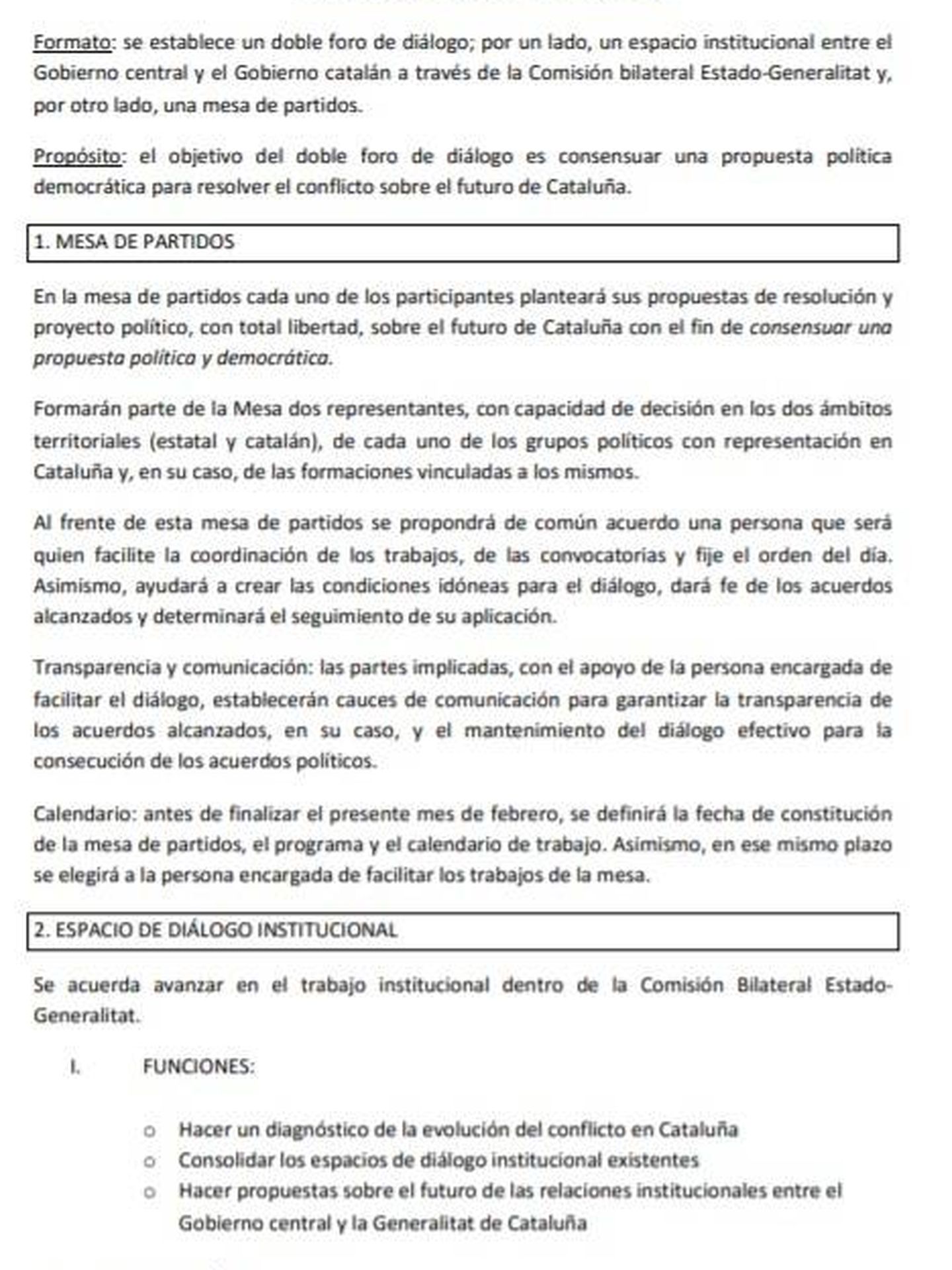 Consulte aquí en PDF la propuesta final del Gobierno de Pedro Sánchez sobre la mesa de partidos con Cataluña. 