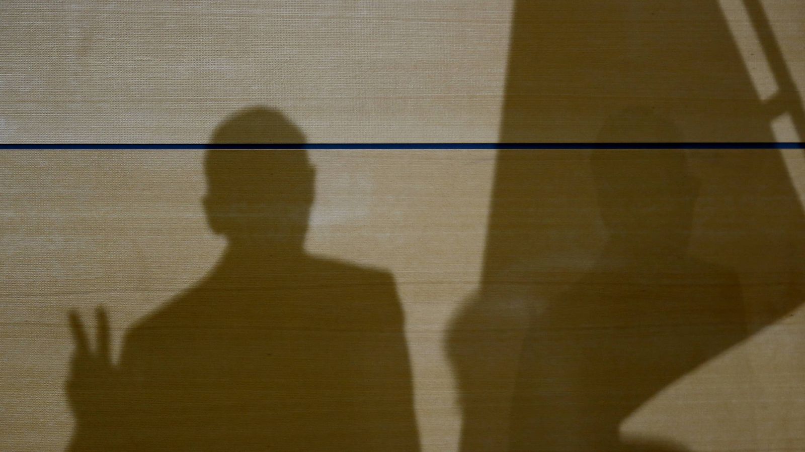 Foto: La sombra de Bodo Ramelow, del partido La Izquierda, vista en el parlamento regional en Erfurt, en diciembre de 2014 (Reuters)