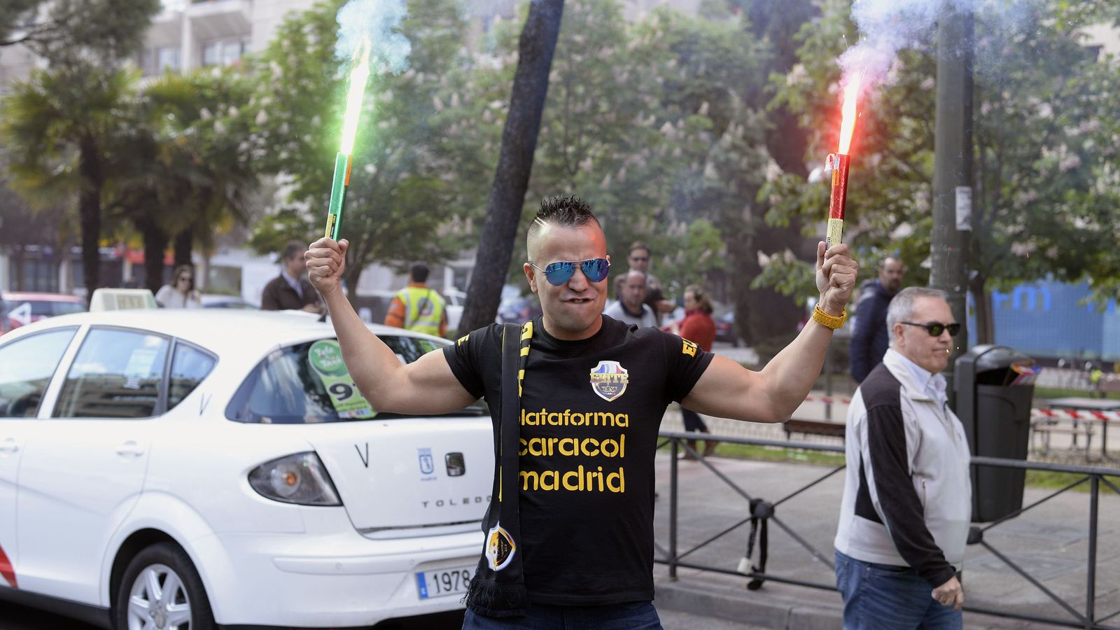 Foto: La Federación Profesional del Taxi y Elite Taxi Madrid han convocado hoy una manifestación. (EFE)