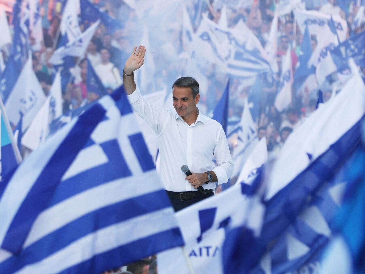 Foto: El conservador Mitsotakis en un mitin de campaña. (Reuters/Louiza Vradi)