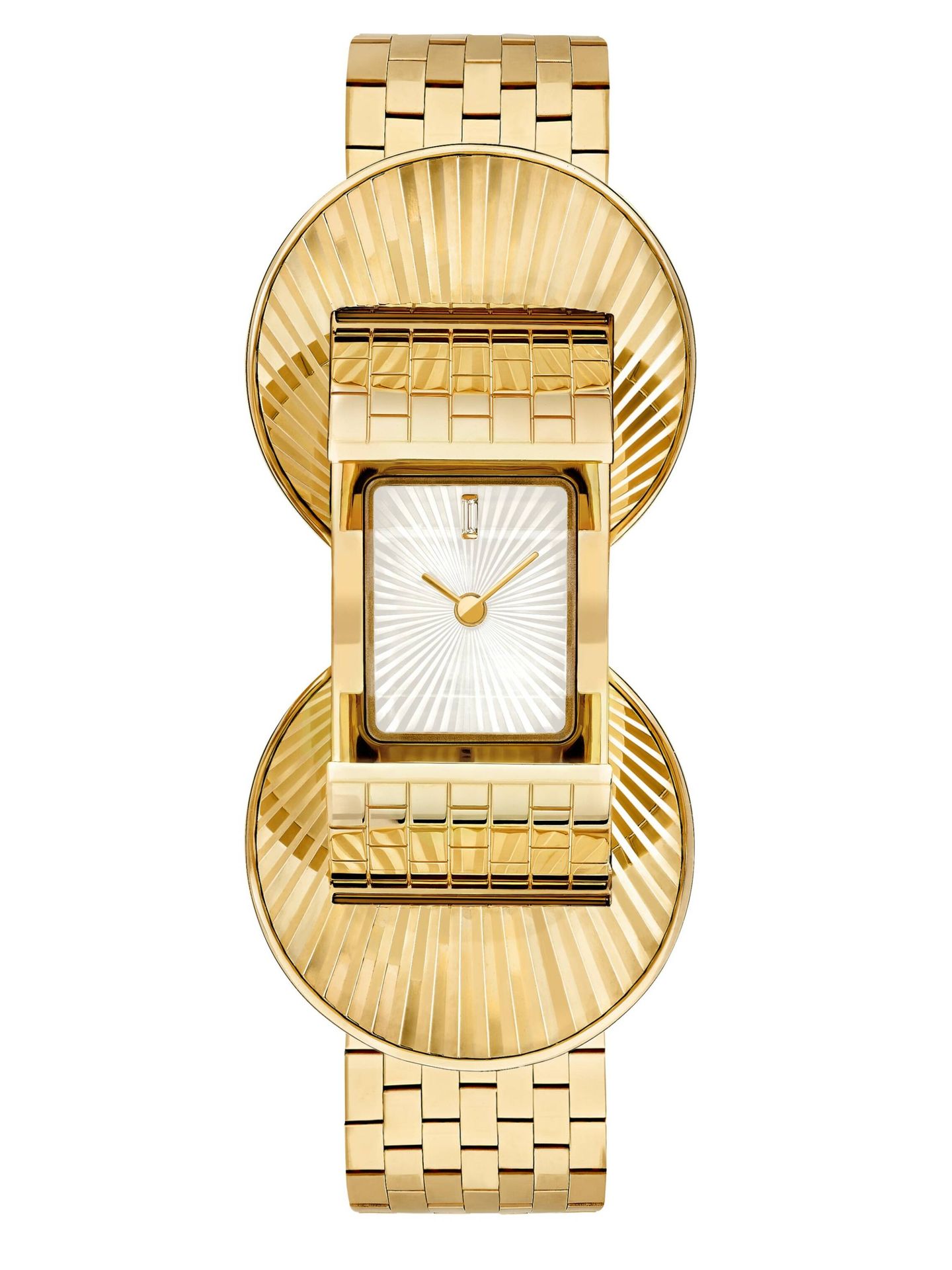 Reloj secreto Ludo realizado en oro amarillo, diamantes y nácar blanco guilloché. (Cortesía)
