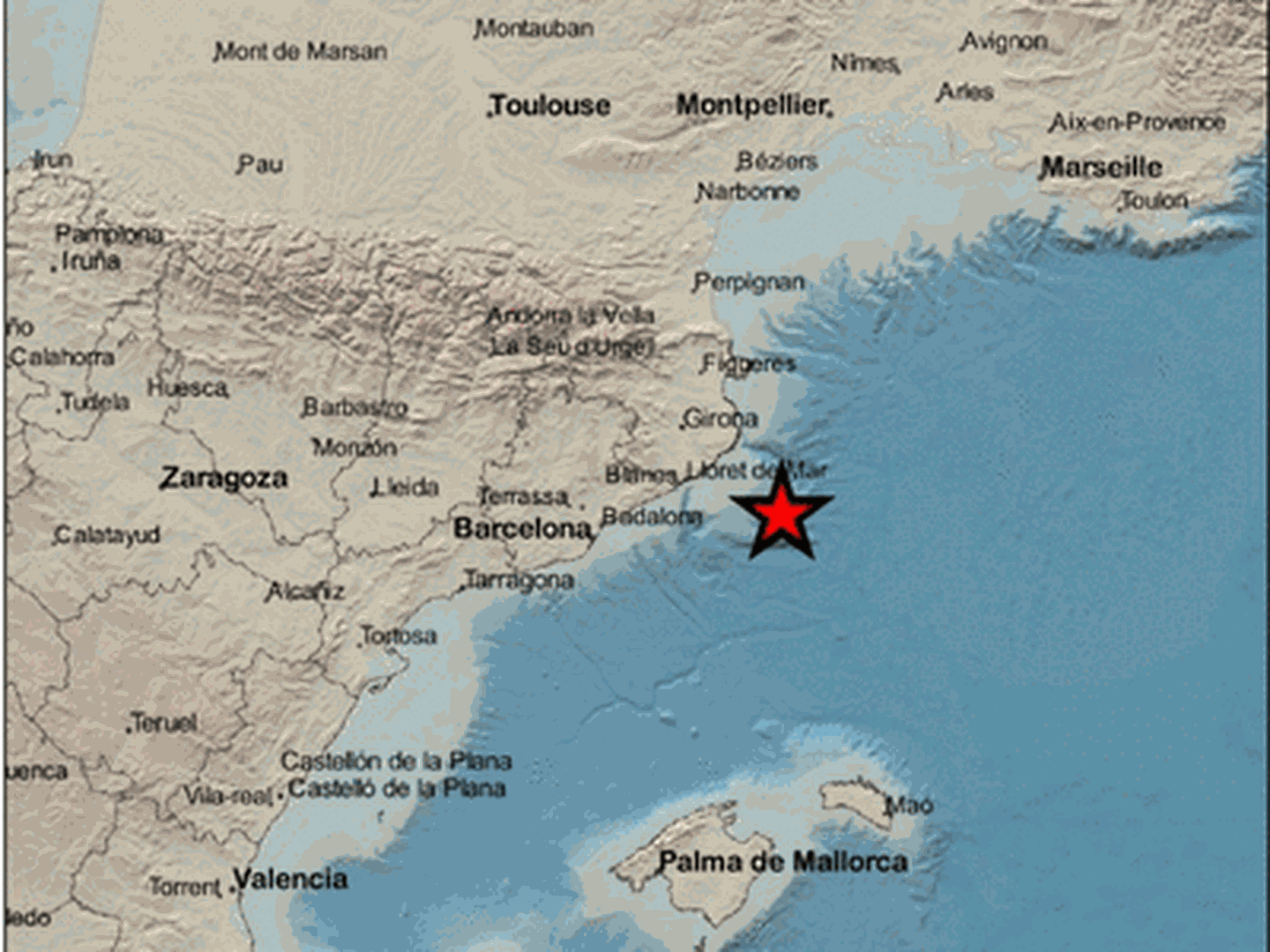 Epicentro del terremoto en las proximidades de Palamós. (IGN)