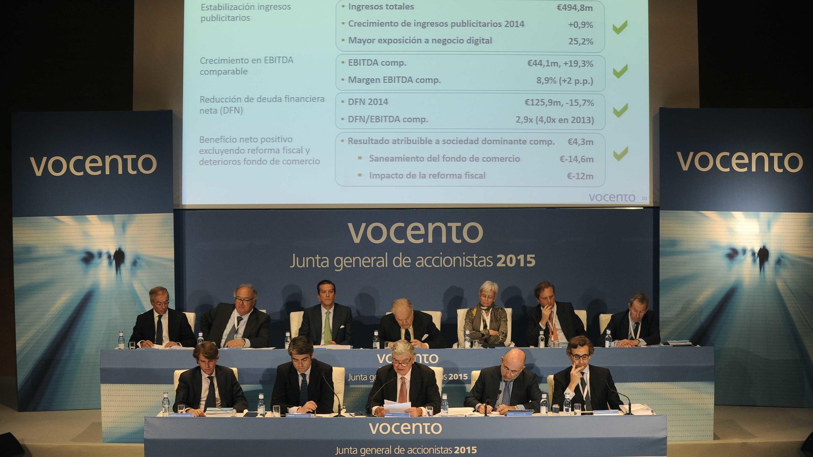 Foto: Santiago Bergareche y Luis Enríquez en la junta general de accionistas de Vocento 2015.