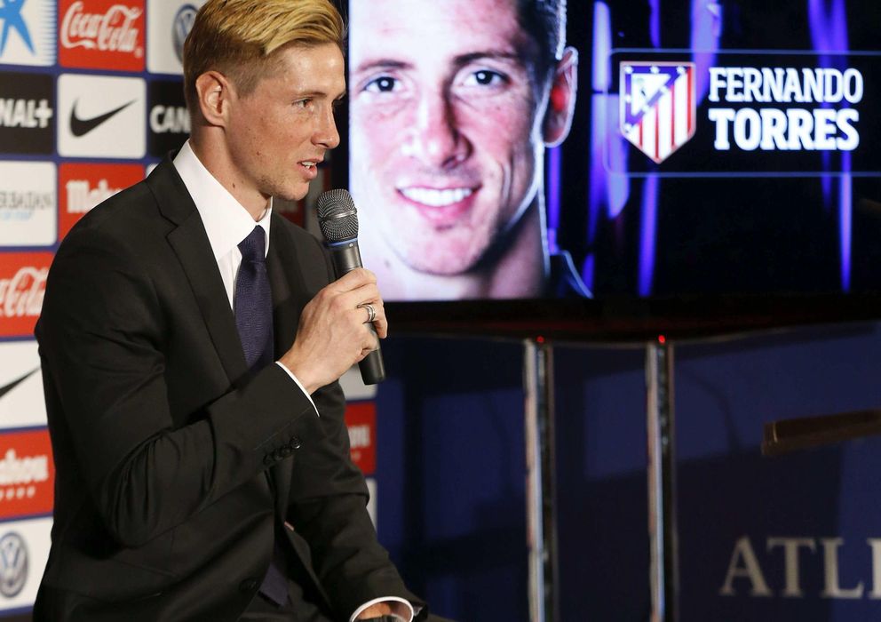 Foto: Fernando Torres, en su presentación como nuevo jugador del Atlético de Madrid.