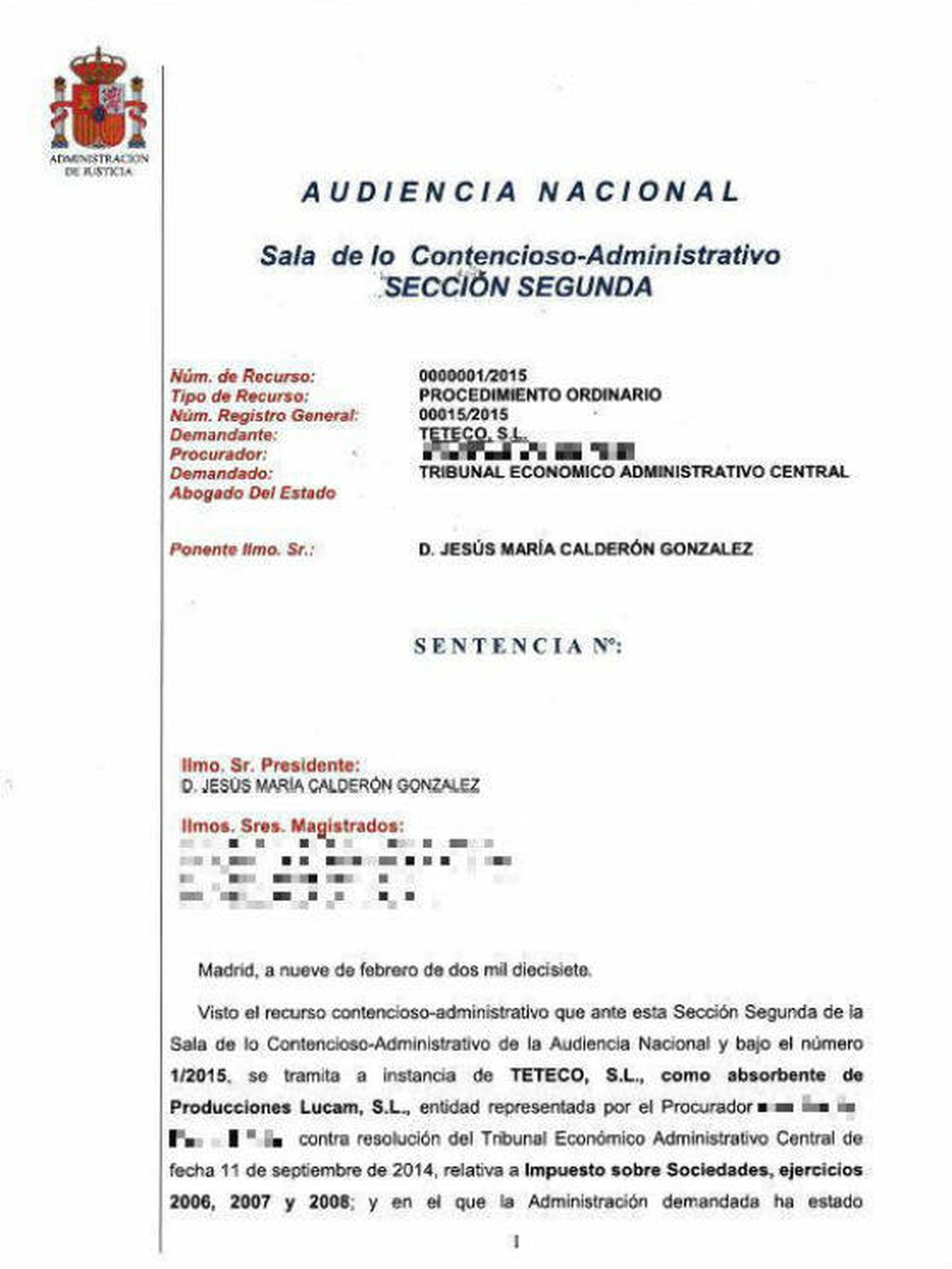 Sentencia de la Audiencia Nacional.