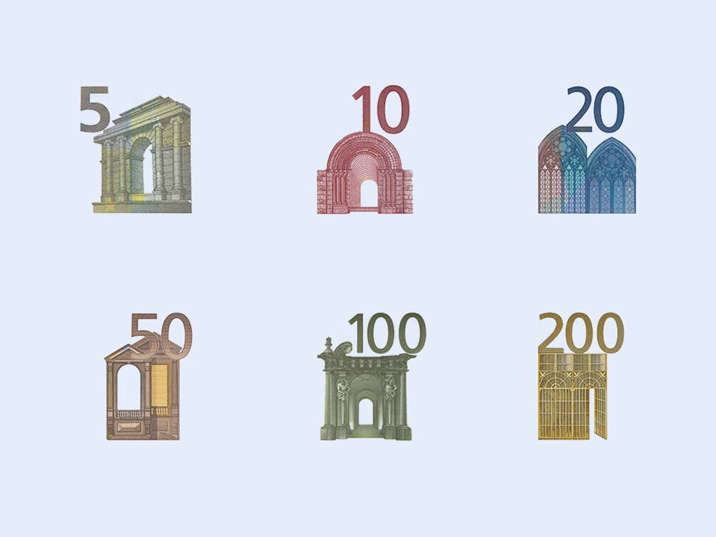 Todos los monumentos ficticios de los billetes de euro (Banco Central Europeo)