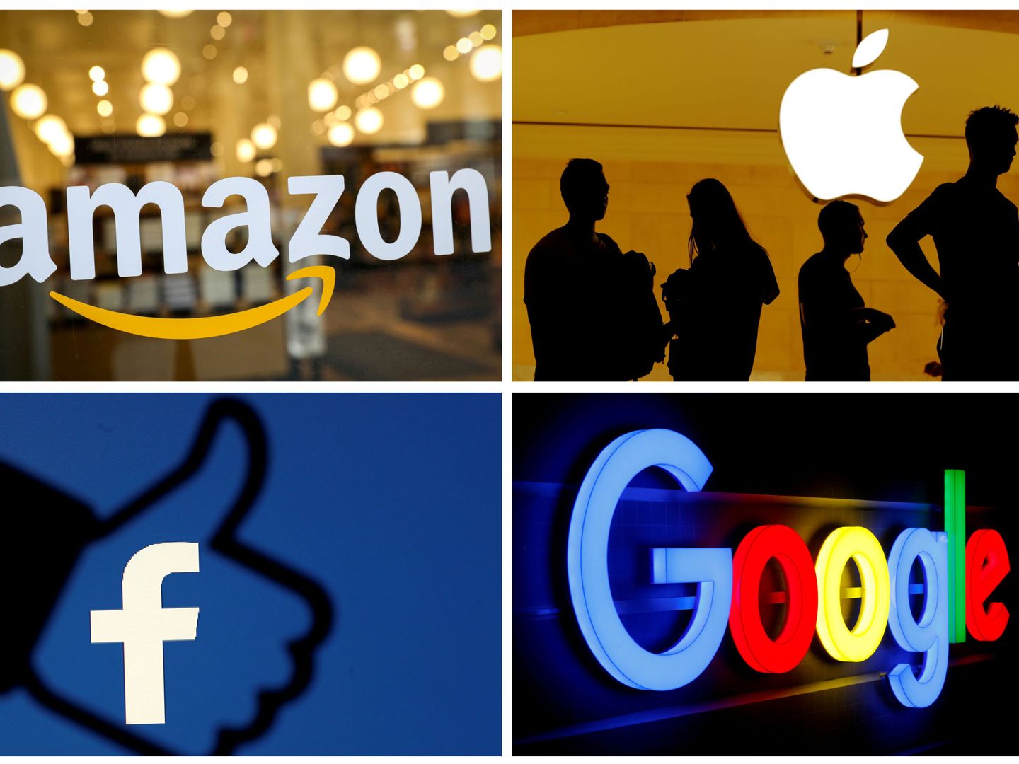 Los logos de Google, Apple, Facebook y Amazon. 