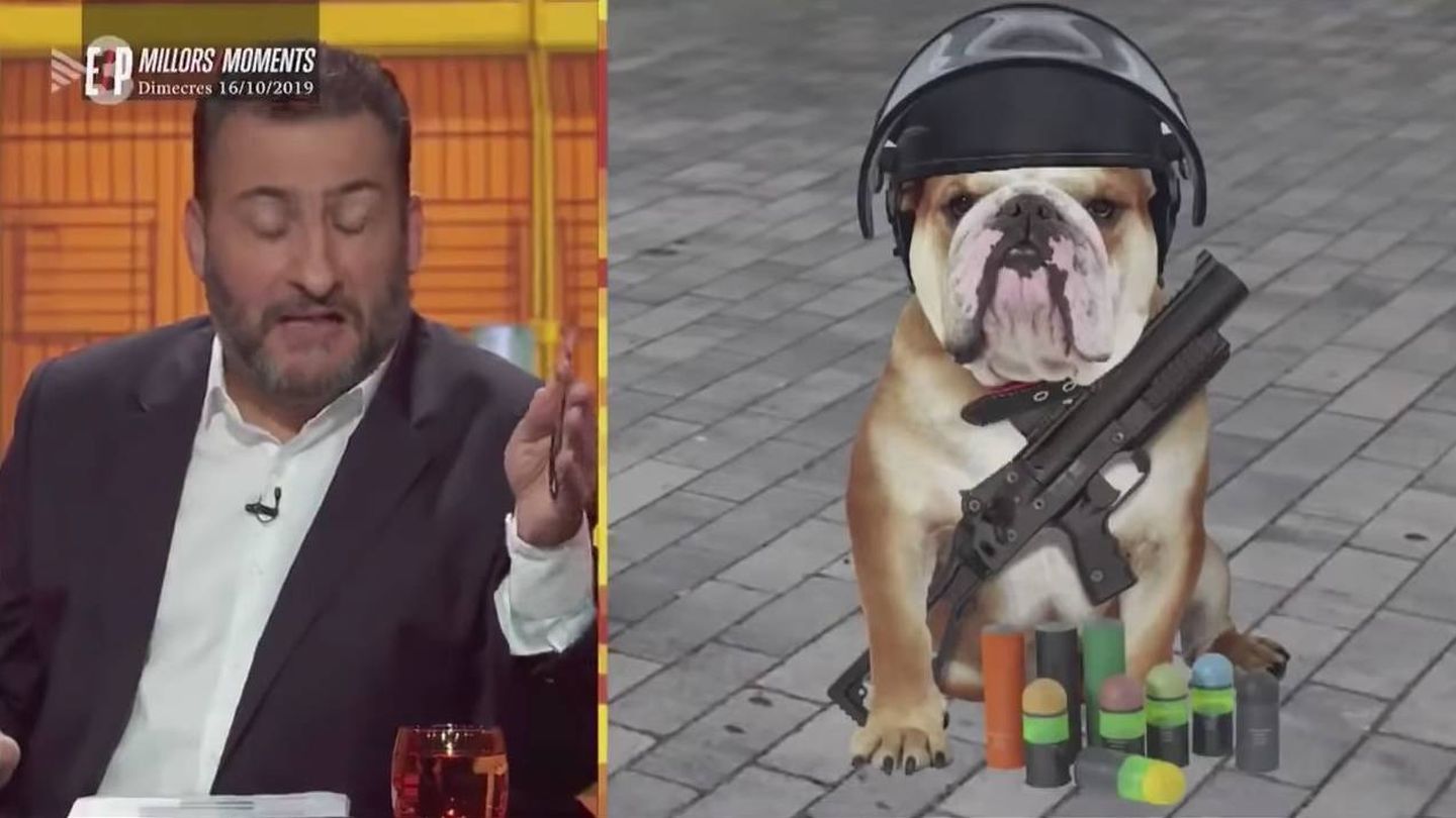 Toni Soler y, a la derecha, el perro 'armado'. (TV3)