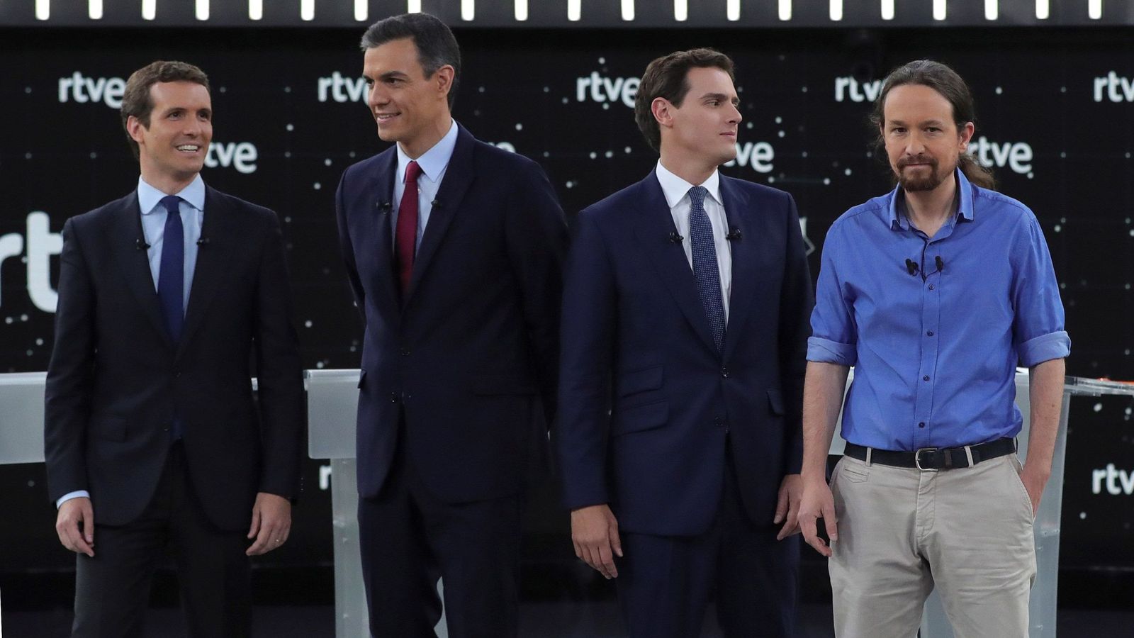 Foto: Pablo Casado (PP), Pedro Sánchez (PSOE), Albert Rivera (Cs) y Pablo Iglesias (Unidas Podemos).