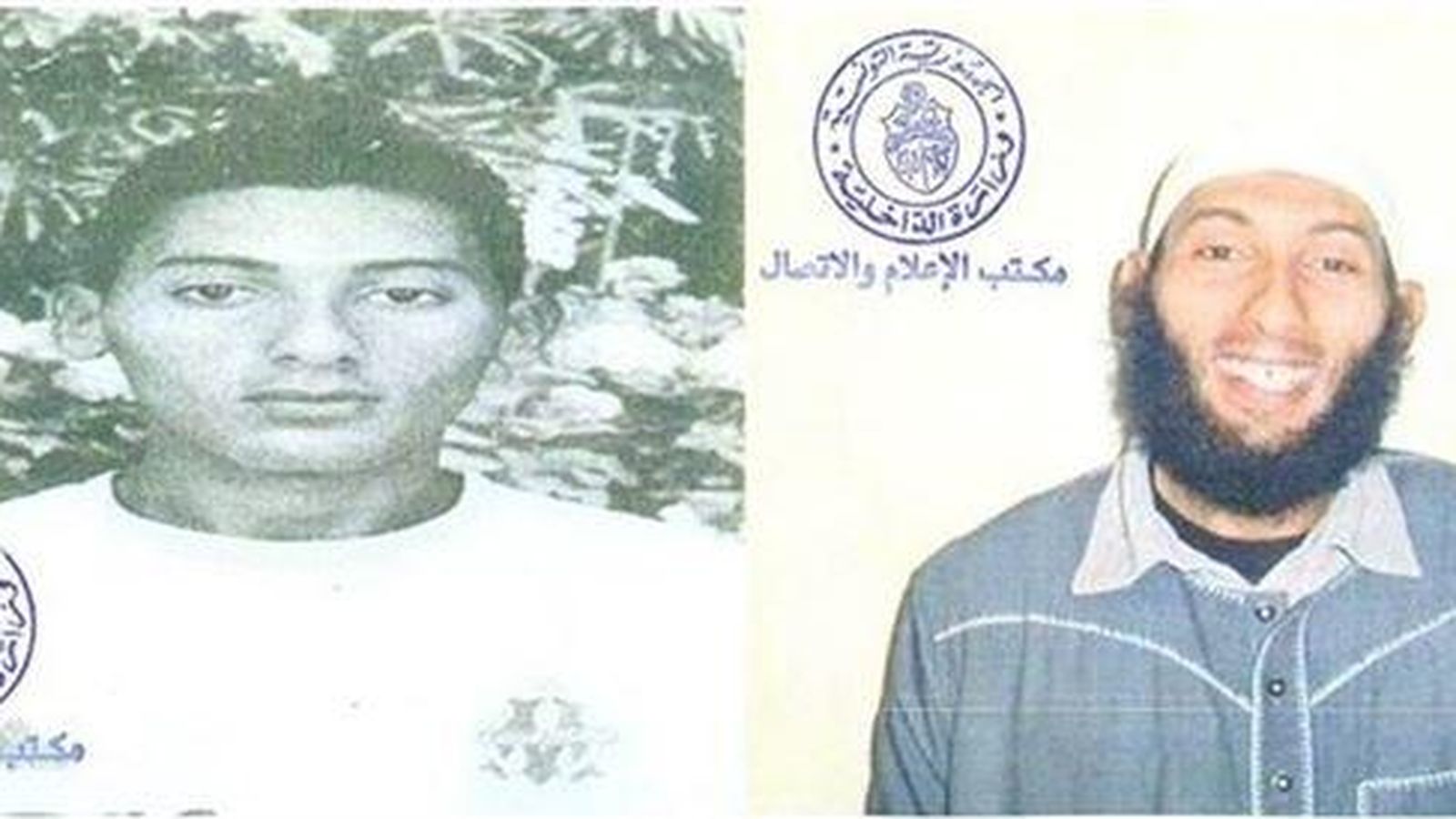 Foto: Maher Kaïdi en una foto reciente, junto a otra en la que era un adolescente (Ministerio del Interior de Túnez)