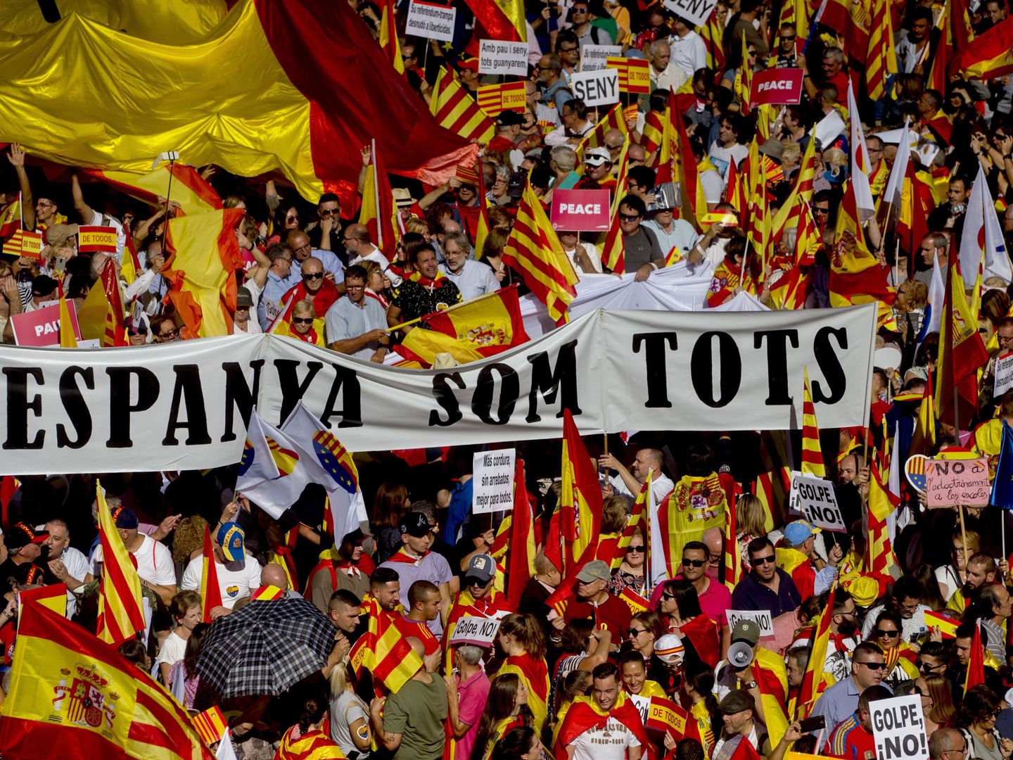 Vista de la manifestación convocada en Barcelona por Societat Civil Catalana por la unidad de España, el pasado 8 de octubre. (EFE)