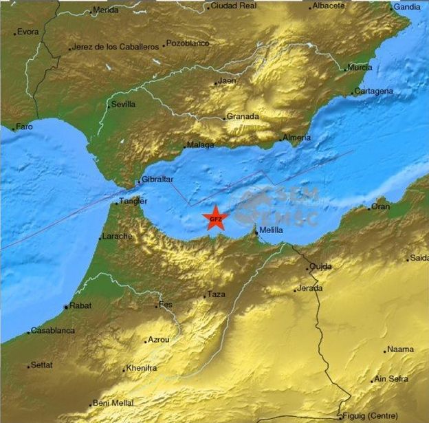Foto: El epicentro del terremoto se ha producido cerca de la costa de Marruecos. (Twitter)