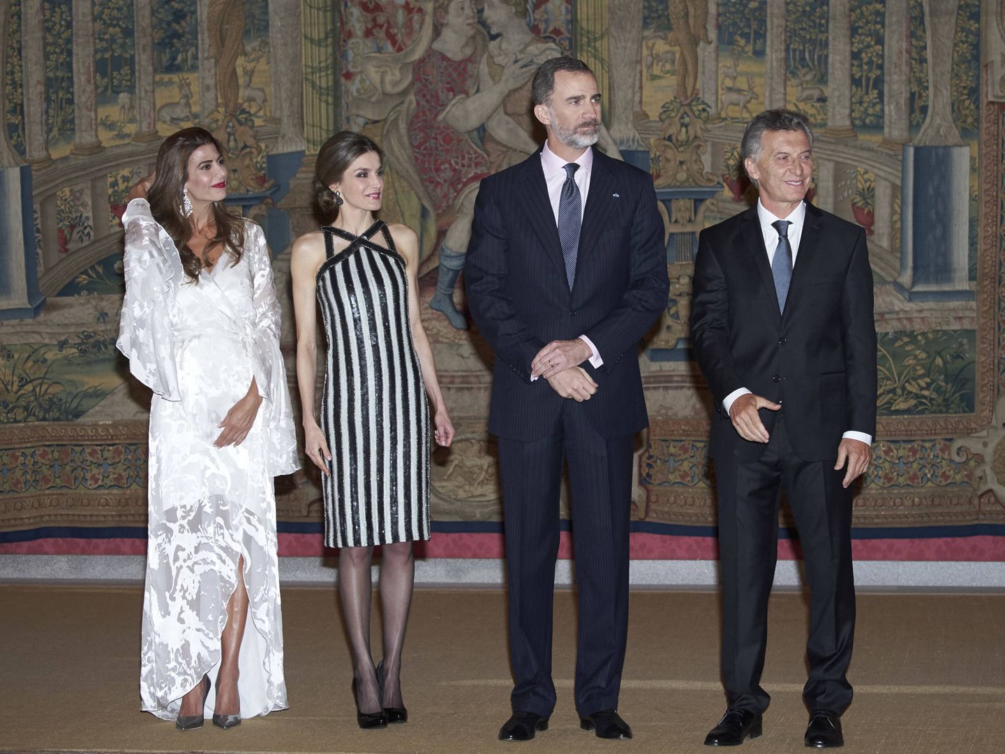 Don Felipe y doña Letizia en la pasada recepción a Mauricio Macri y Juliana Awada en Madrid. (Getty)