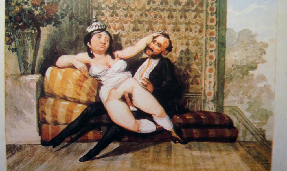 Ilustración de 'Los borbones en pelota'. Isabel II fornicando con Carlos Marfori (CC)