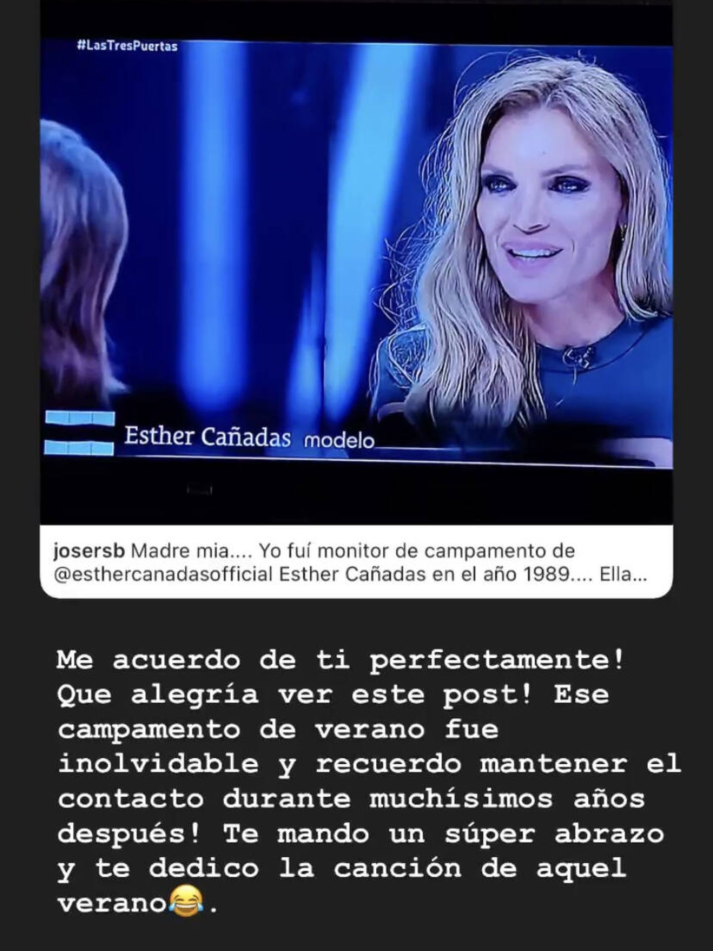 La reacción de Esther Cañadas. (Instagram/@esthercanadasoficial)