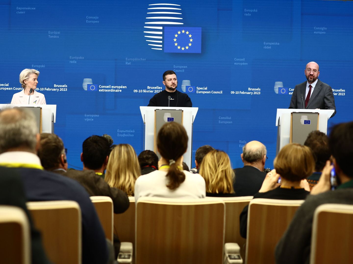Zelenski en la rueda de prensa tras participar en el Consejo Europeo. (Reuters)