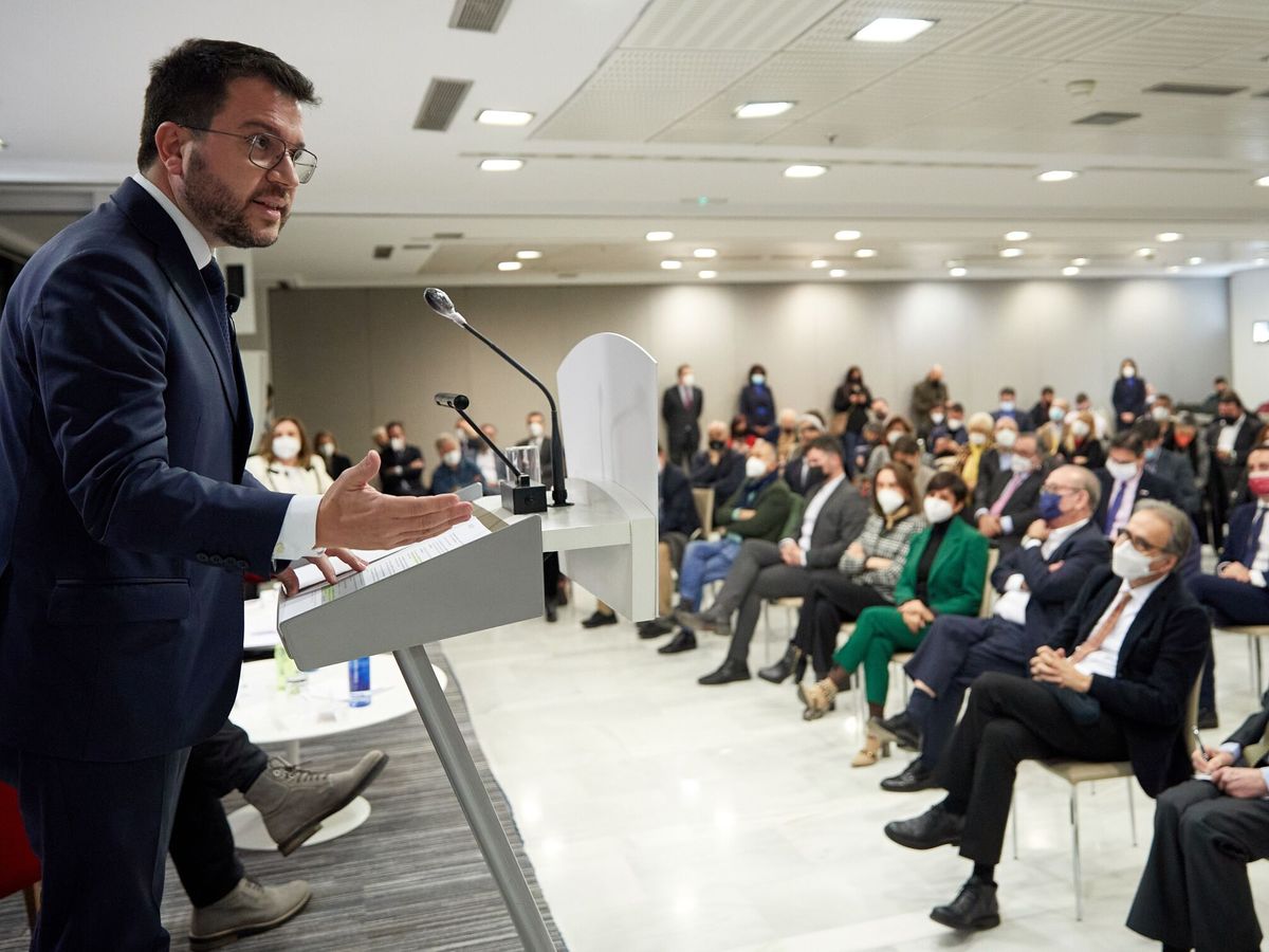 Foto: El presidente de la Generalitat, Pere Aragonès, este miércoles en Madrid durante una conferencia en el Club Siglo XXI. (EFE/Miguel Oses)