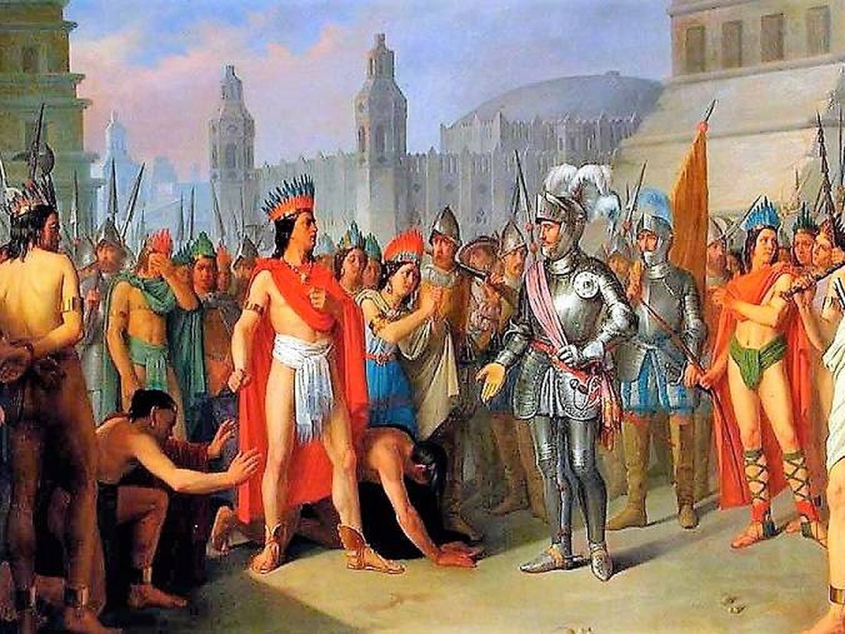 Foto: Hernán Cortés frente al emperador Moctezuma