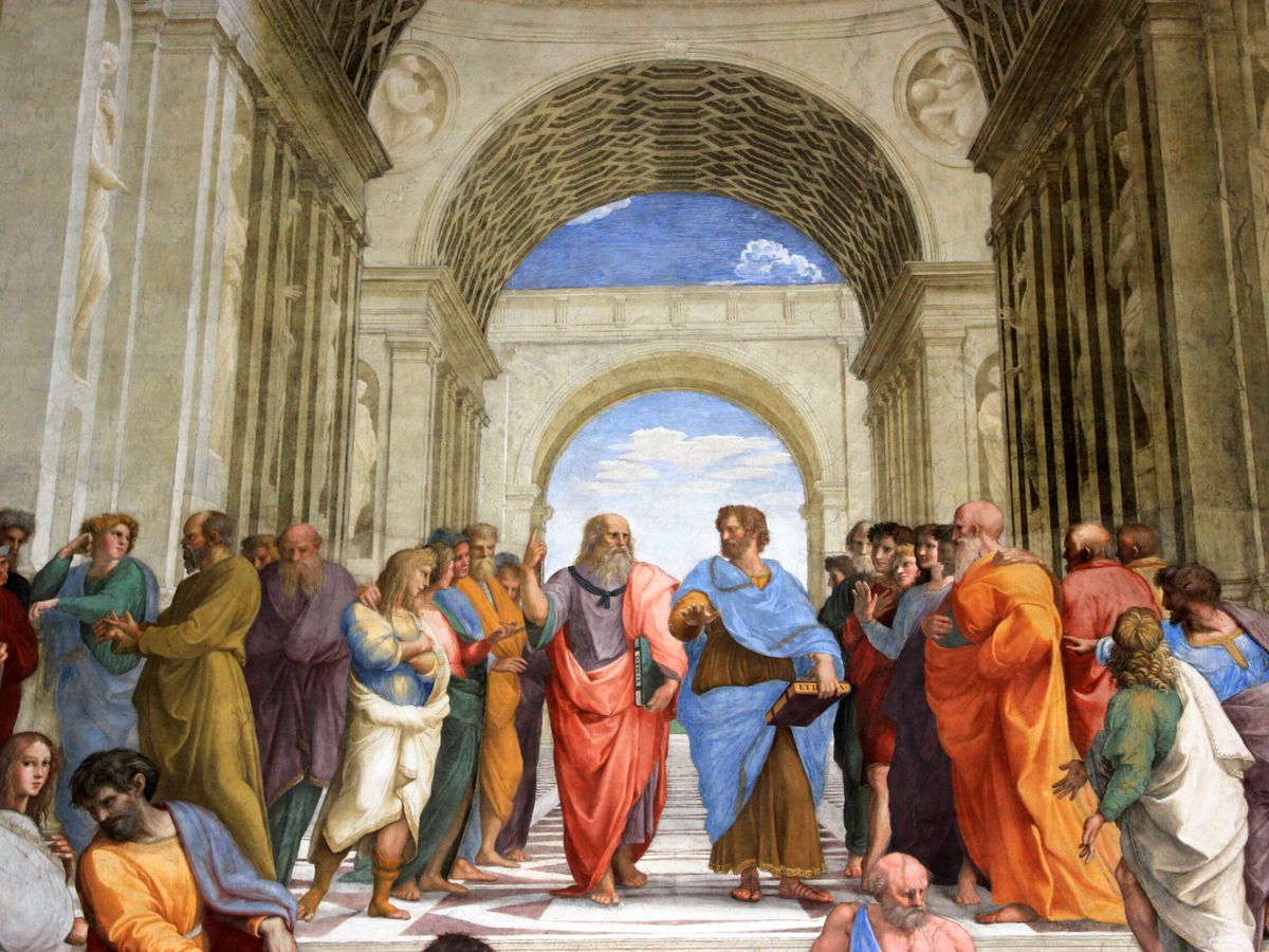 Foto: La Escuela de Atenas, un famoso fresco del artista renacentista italiano Rafael, con Platón y Aristóteles como figuras centrales de la escena. (Wikimedia)