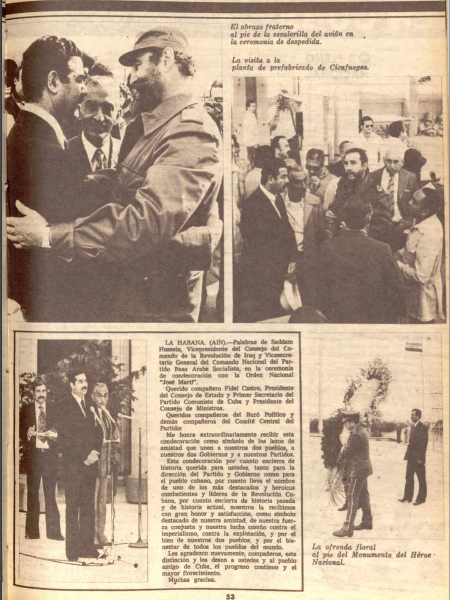 Sadam y Fidel en el número 51 de 1978. (Revista Bohemia)