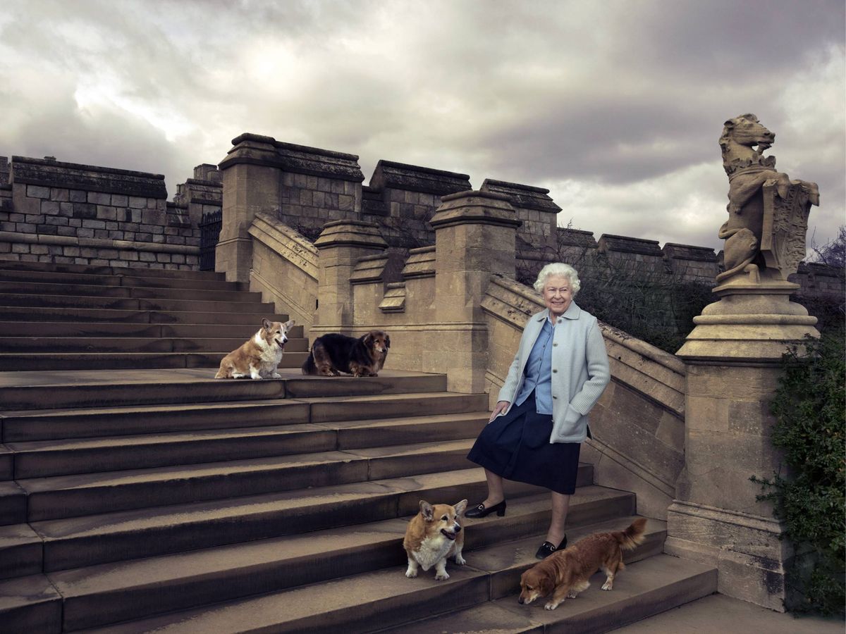 Foto: La reina Isabel, con sus perros en una foto con motivo de su 90º cumpleaños. (Cordon Press)