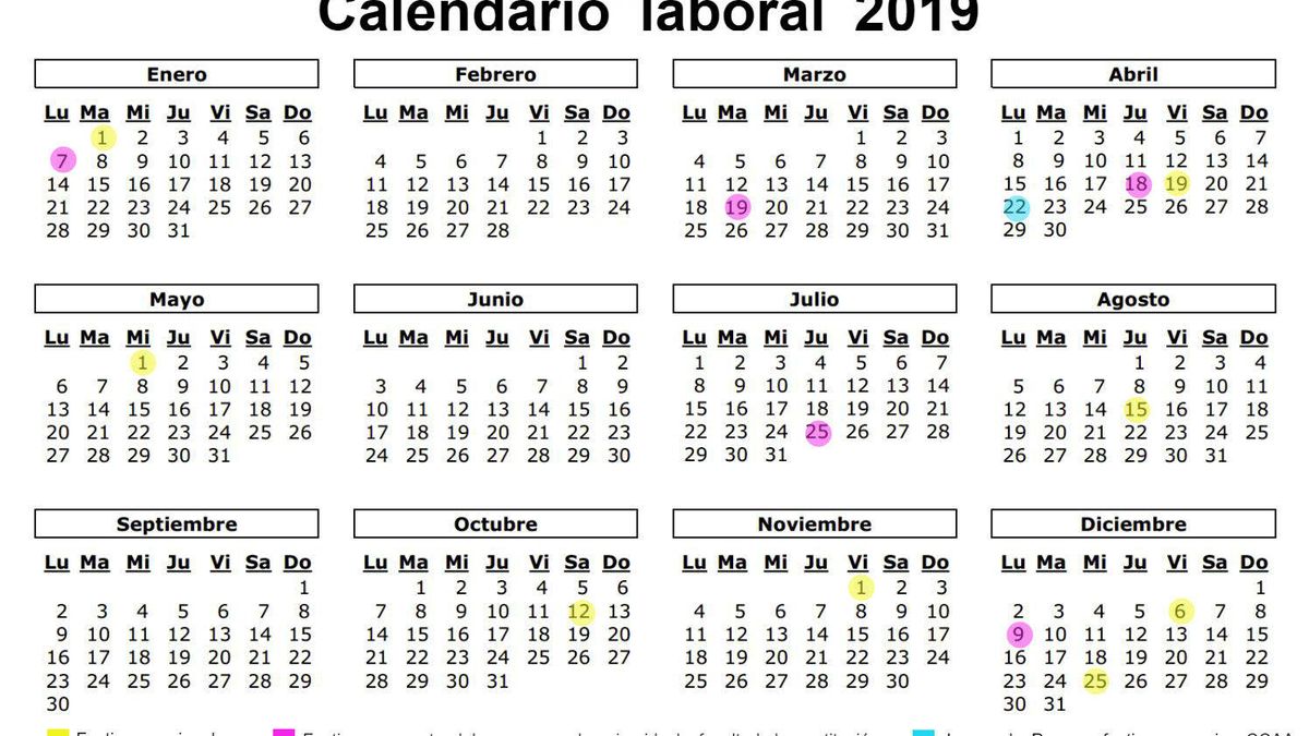 Calendario laboral de 2019: ocho festivos nacionales y solo un gran puente... en agosto