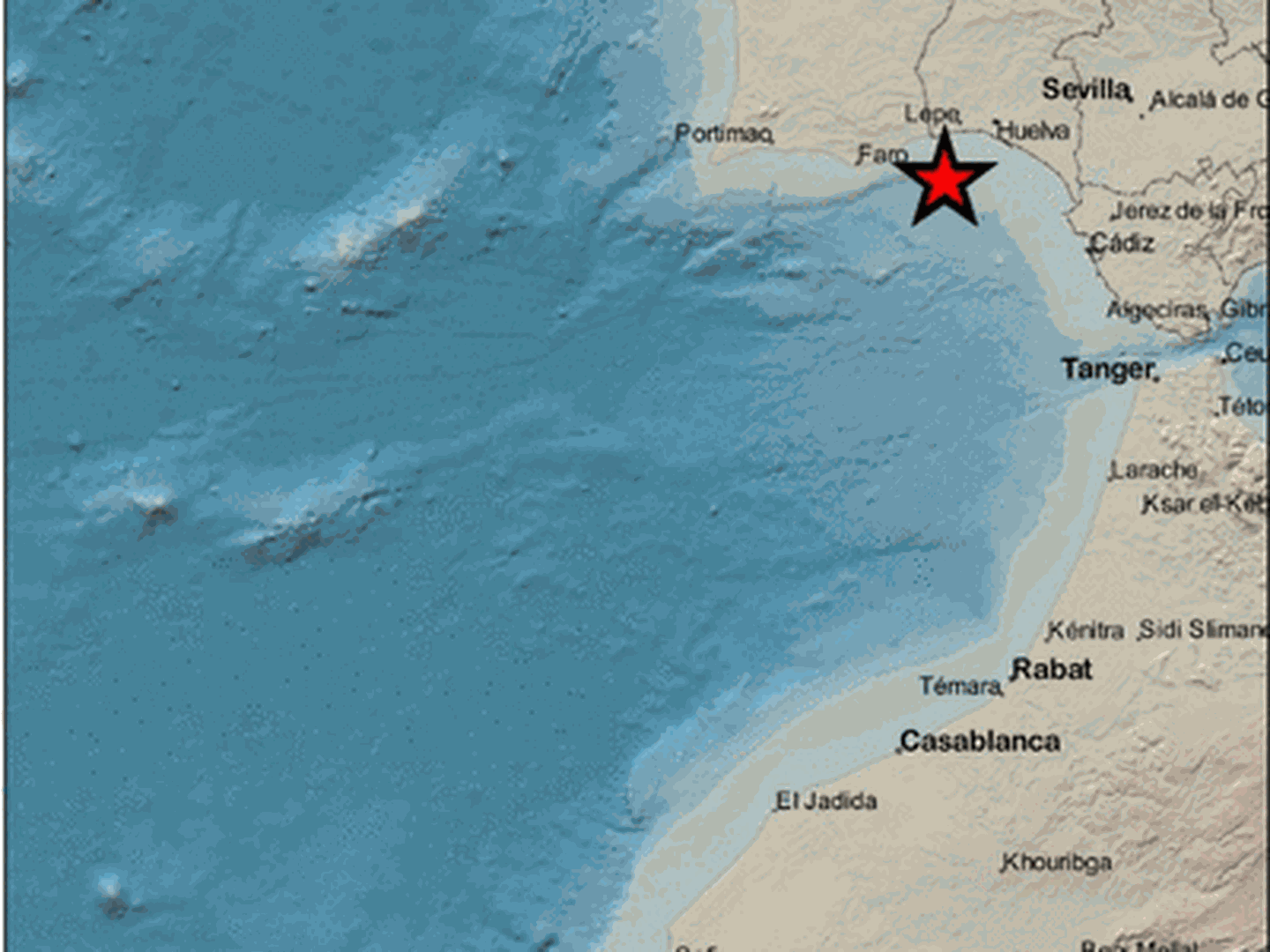 Epicentro del terremoto en las proximidades de Isla Cristina. (IGN)