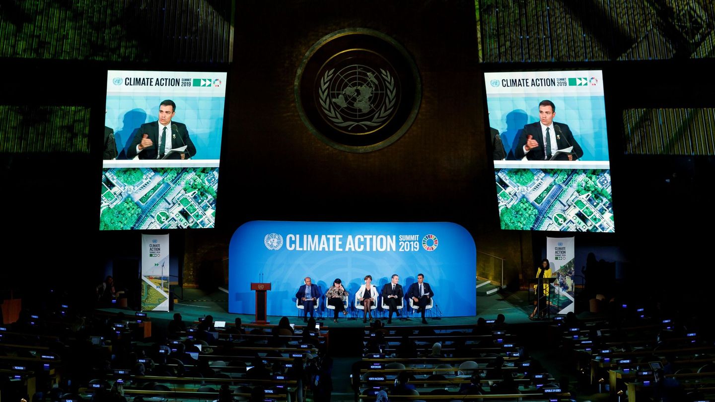 Pedro Sánchez, durante el panel de la Climate Action Summit, el pasado 23 de septiembre en Nueva York. (Reuters)