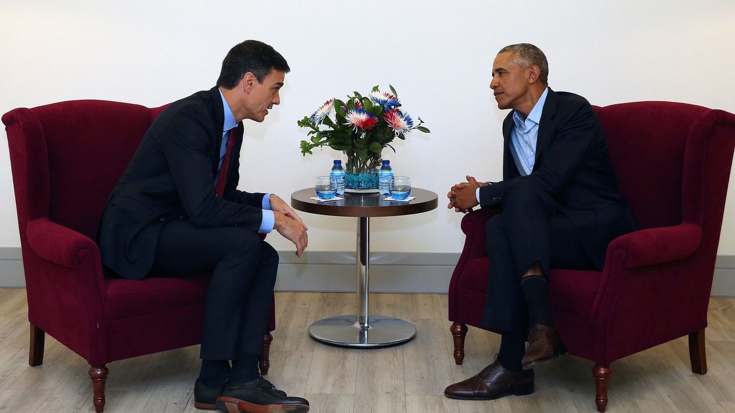 Sánchez y Obama en su encuentro en Madrid. (EFE)